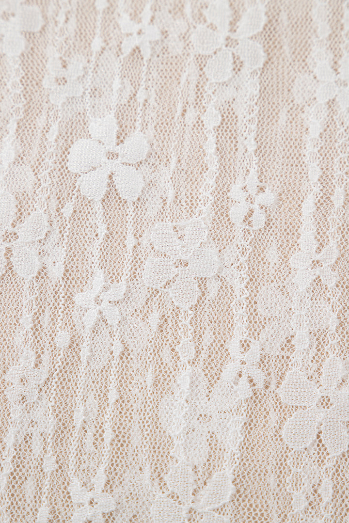 Whimsical Bloom Lace Mesh Top – White Floral