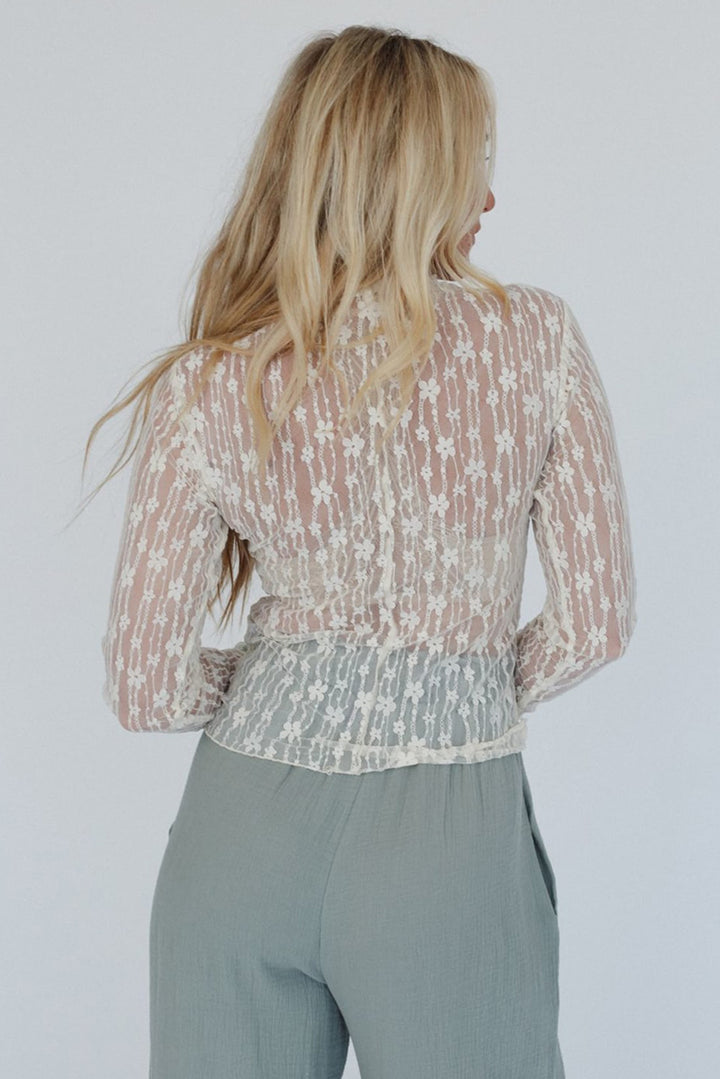 Whimsical Bloom Lace Mesh Top – White Floral