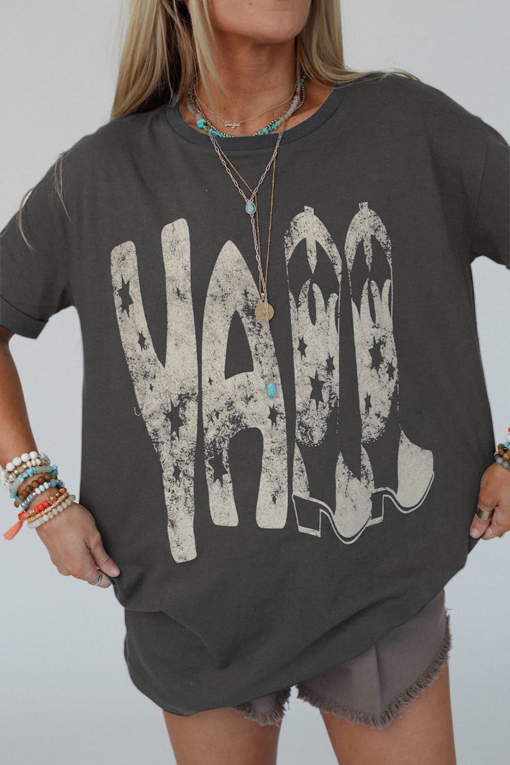 Y’all Star Boots Vintage Graphic Tee – Charcoal 🤠