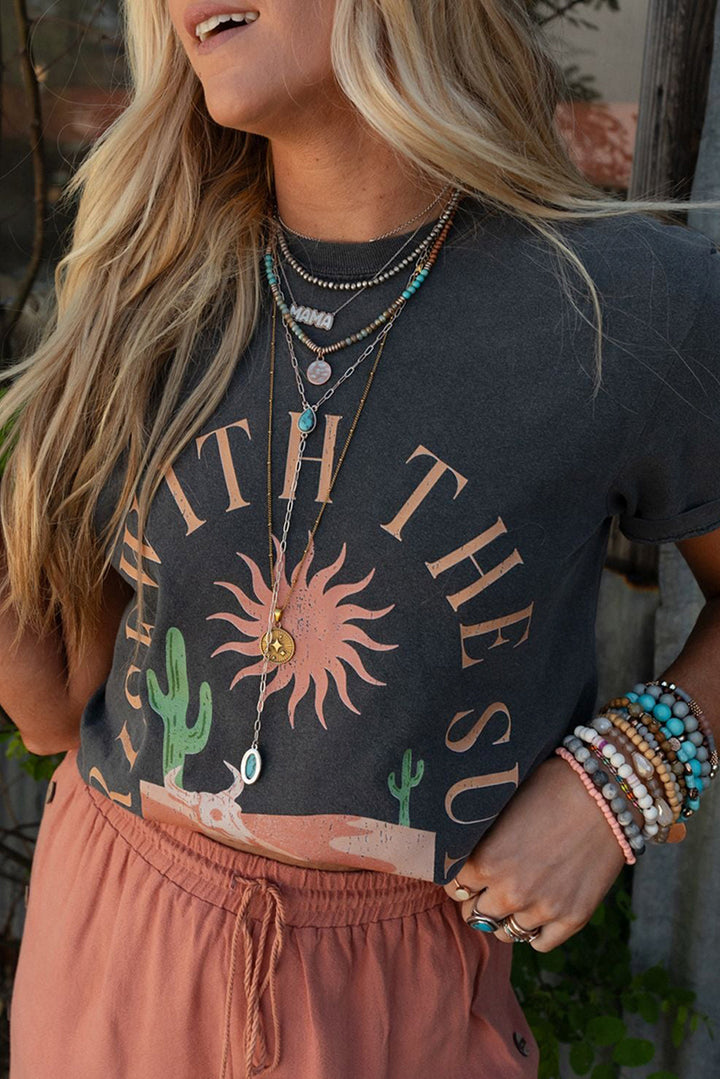 Rise With The Sun Desert Graphic Tee – Charcoal ☀️🌵