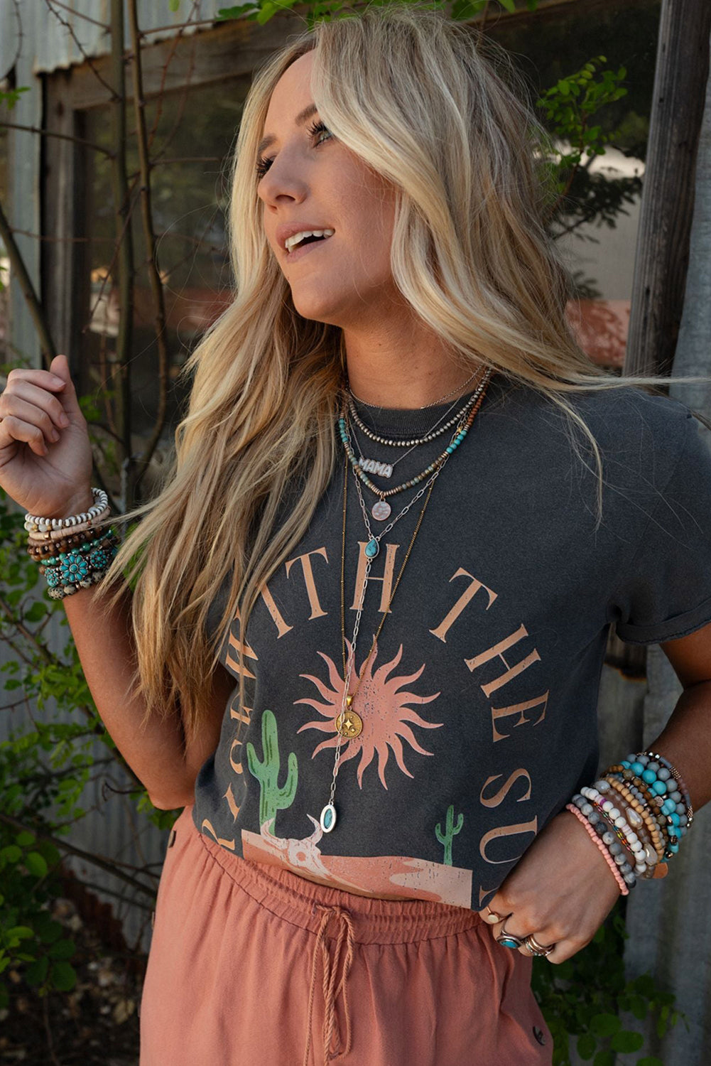 Rise With The Sun Desert Graphic Tee – Charcoal ☀️🌵
