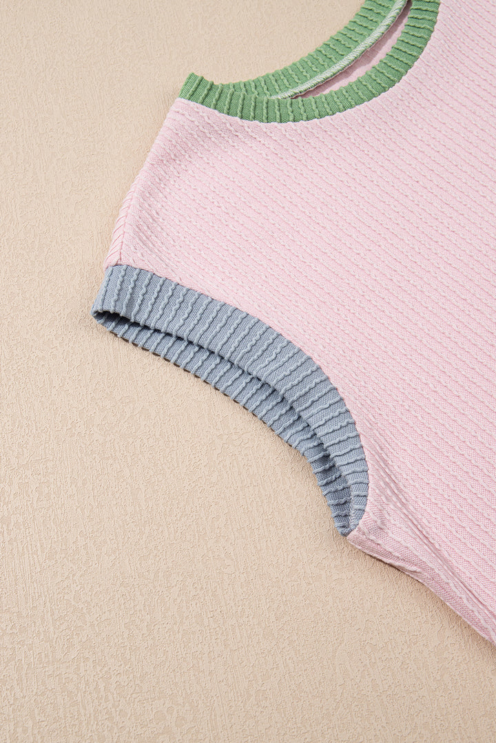 Cotton-Candy Coast Contrast Trim Ribbed Top