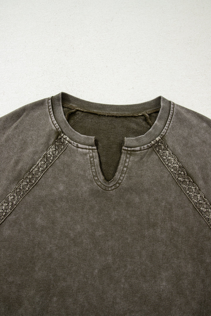 Prairie Lace Washed Sweatshirt – Soft Olive