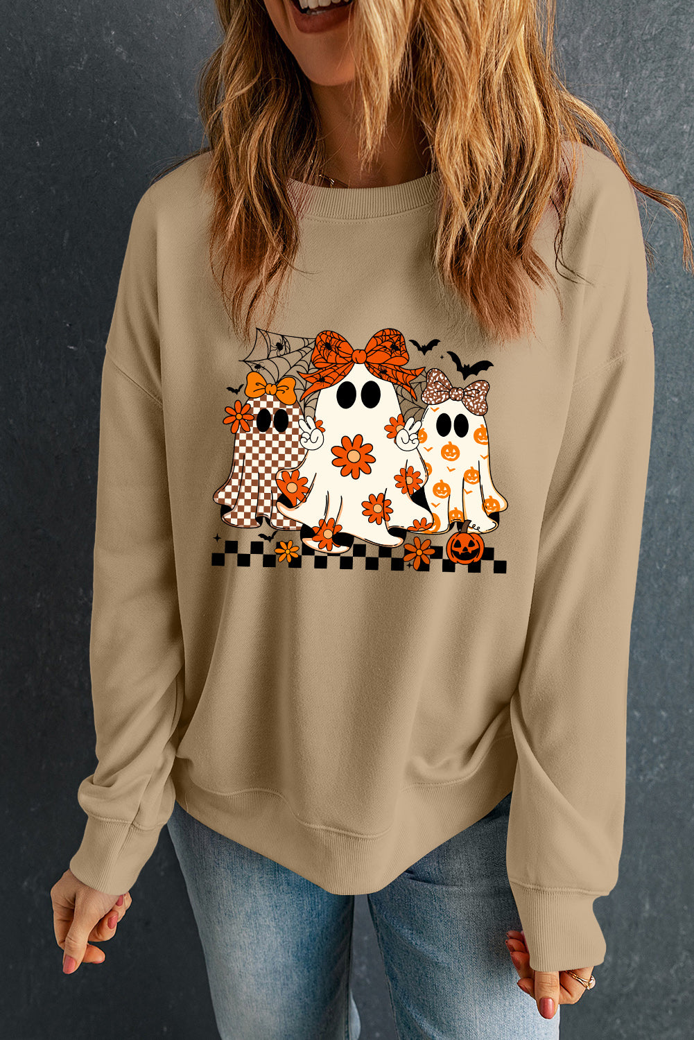 “Ghouls’ Night In” Cozy Graphic Cute Ghosts Sweatshirt
