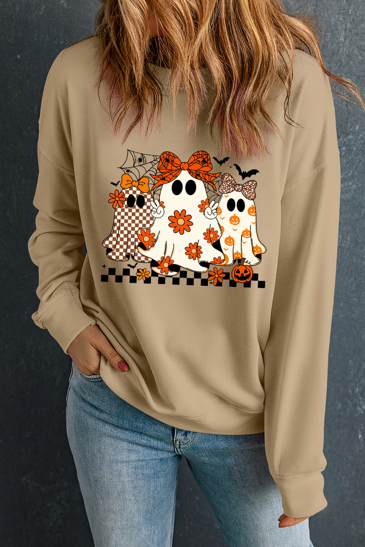 “Ghouls’ Night In” Cozy Graphic Cute Ghosts Sweatshirt