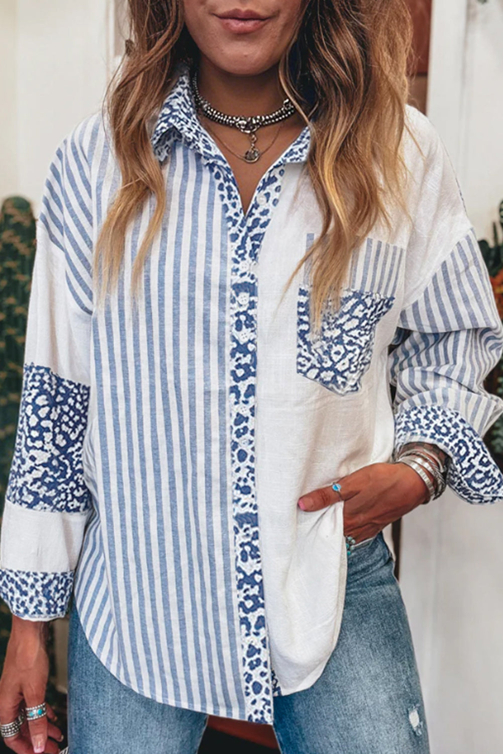 Blue Breeze Patchwork Button Down