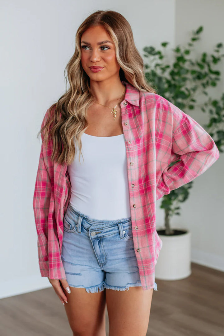 Bubblegum Breeze Oversized Plaid Flannel