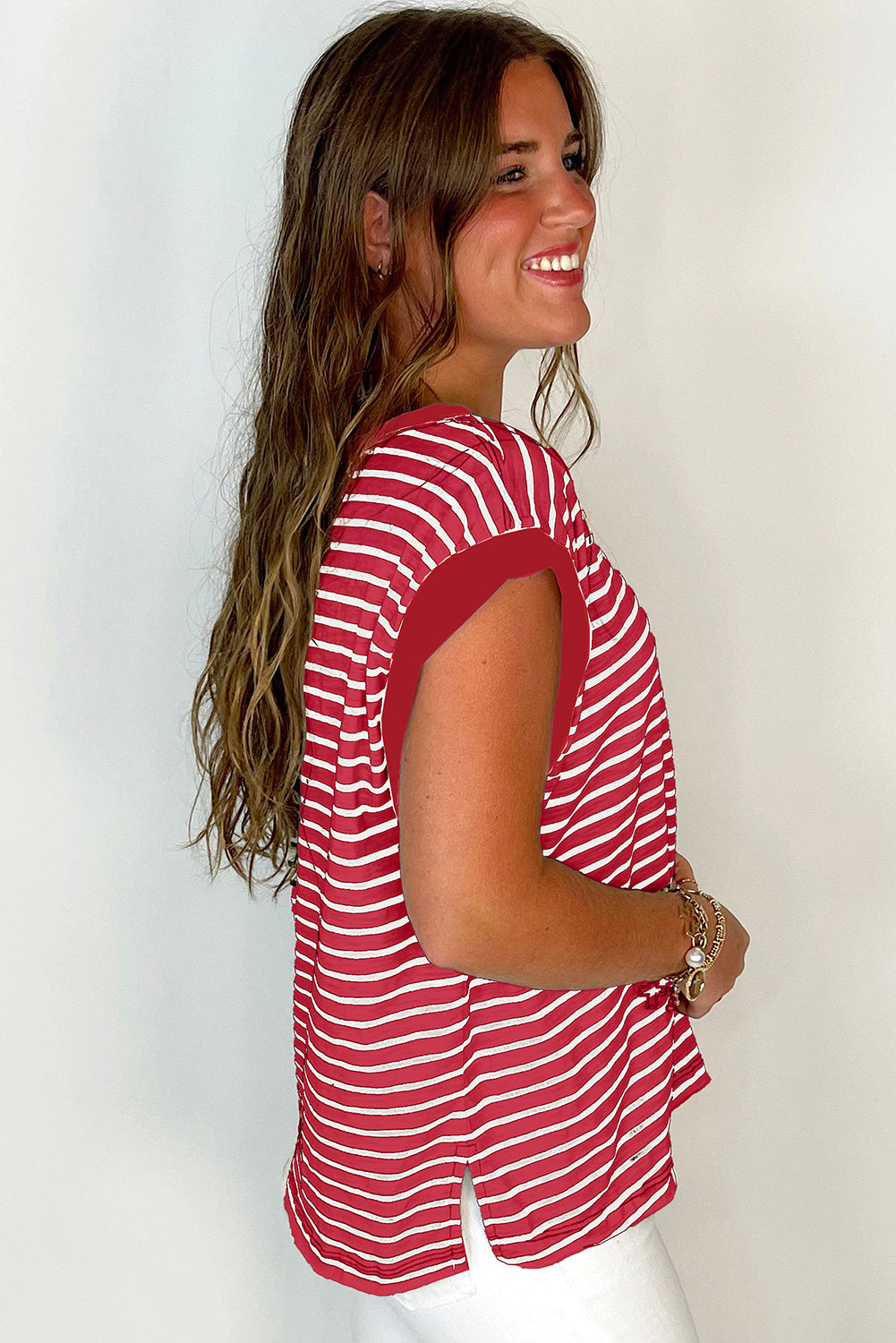 Classic Stripes & Contrast Pocket Tee – Red & White Bold