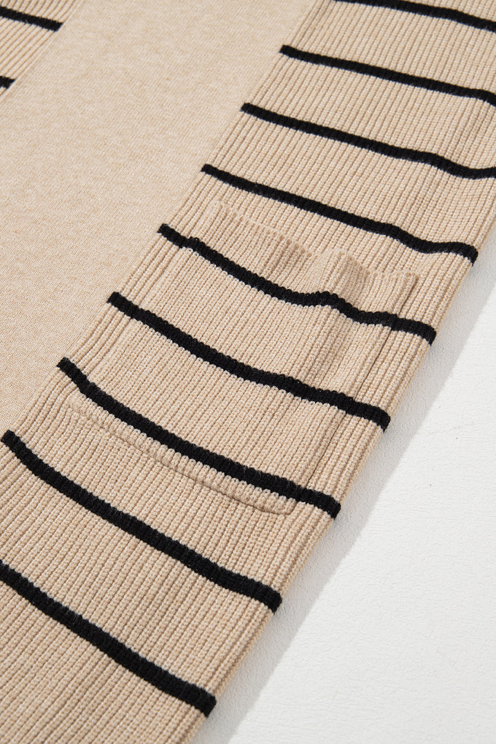 Harbor Stripe Cozy Open-Front Cardigan (Sand & Ink)