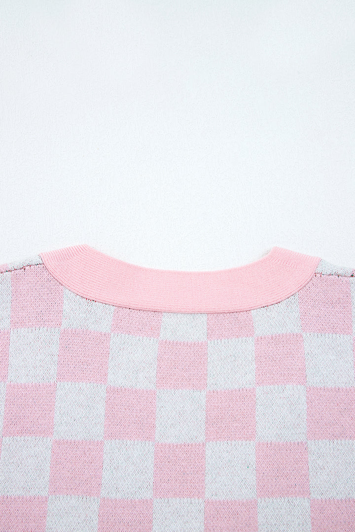 🎄🎅🏻Luke & Estelle “Candy Cane Dreams Checkered Christmas Cardigan” – Pink & White (OR) Red & White