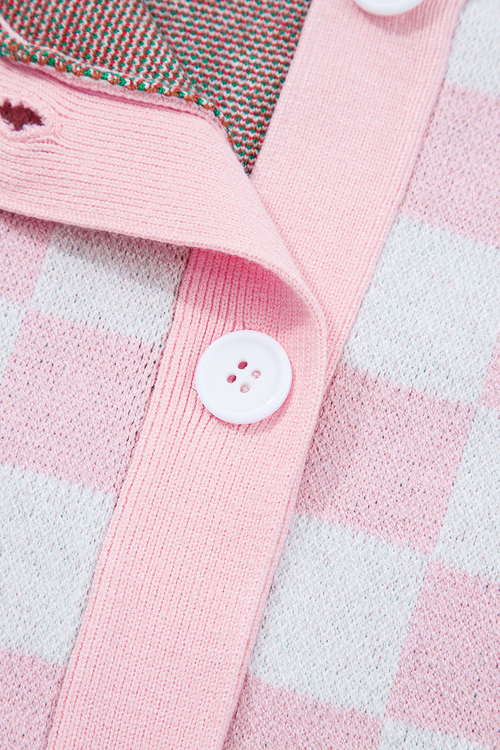 🎄🎅🏻Luke & Estelle “Candy Cane Dreams Checkered Christmas Cardigan” – Pink & White (OR) Red & White