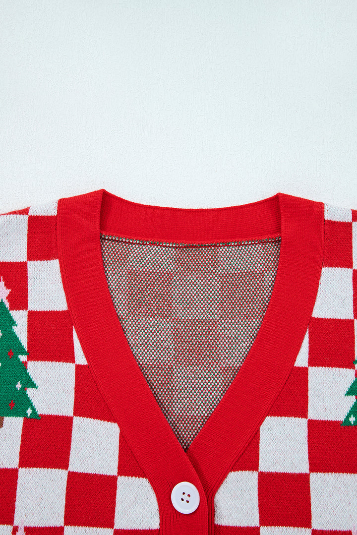 🎄🎅🏻Luke & Estelle “Candy Cane Dreams Checkered Christmas Cardigan” – Pink & White (OR) Red & White
