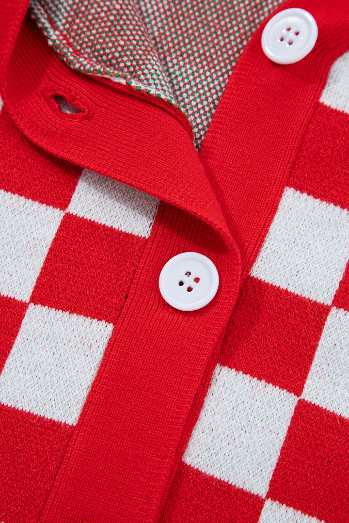 🎄🎅🏻Luke & Estelle “Candy Cane Dreams Checkered Christmas Cardigan” – Pink & White (OR) Red & White