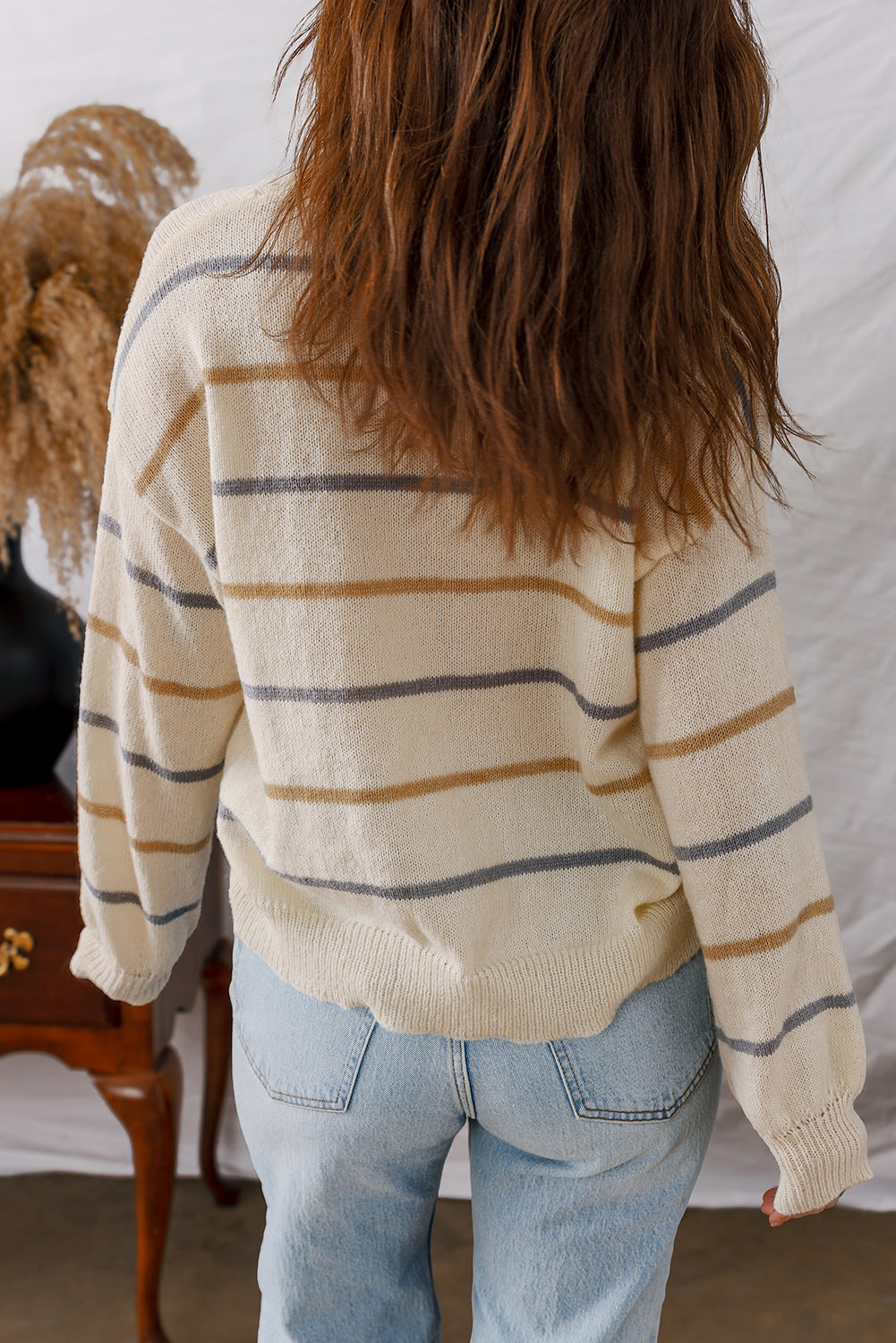 Harvest Stripes Button Cardigan — Oat & Grey