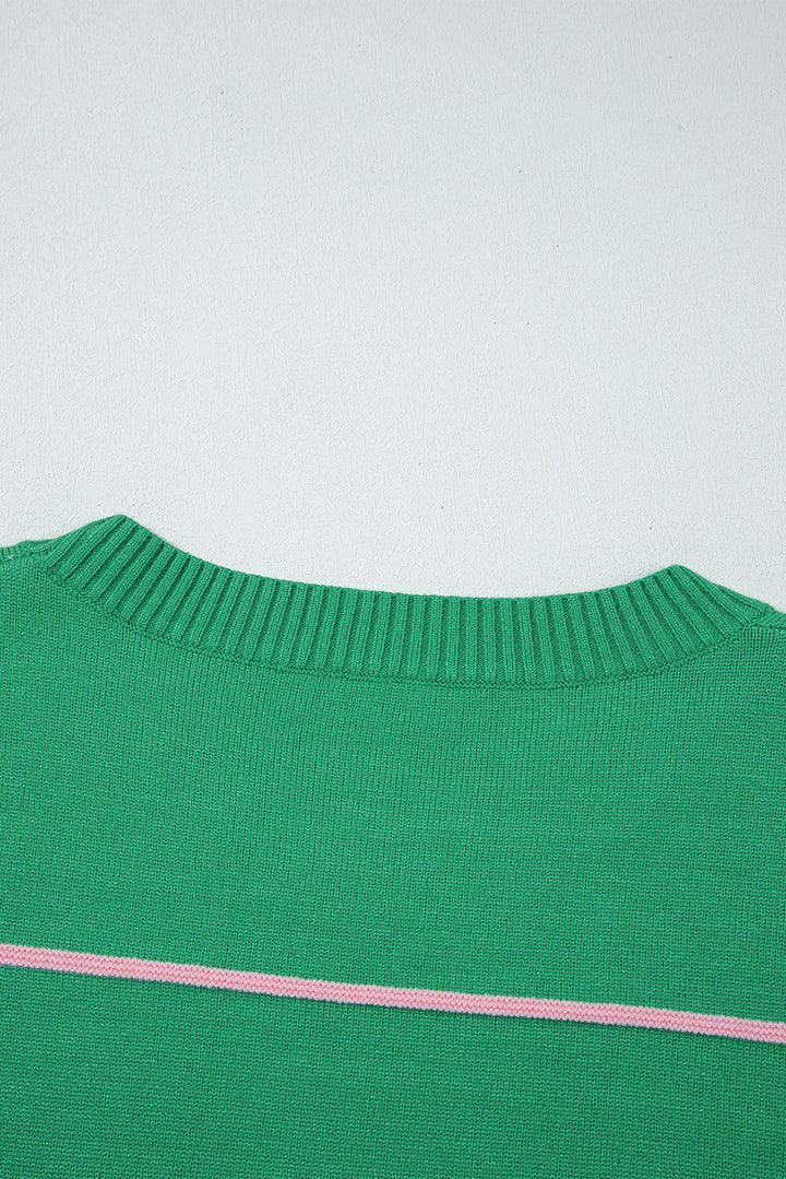 Good Vibes Stripe Knit Sweater Tee — Kelly Green