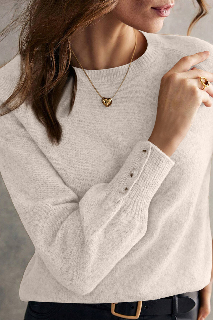 Chic Influence Button-Cuff Sweater – Winter White