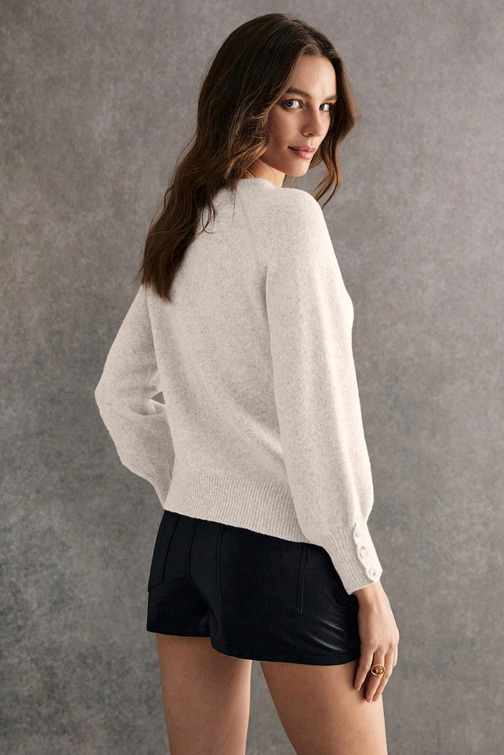 Chic Influence Button-Cuff Sweater – Winter White
