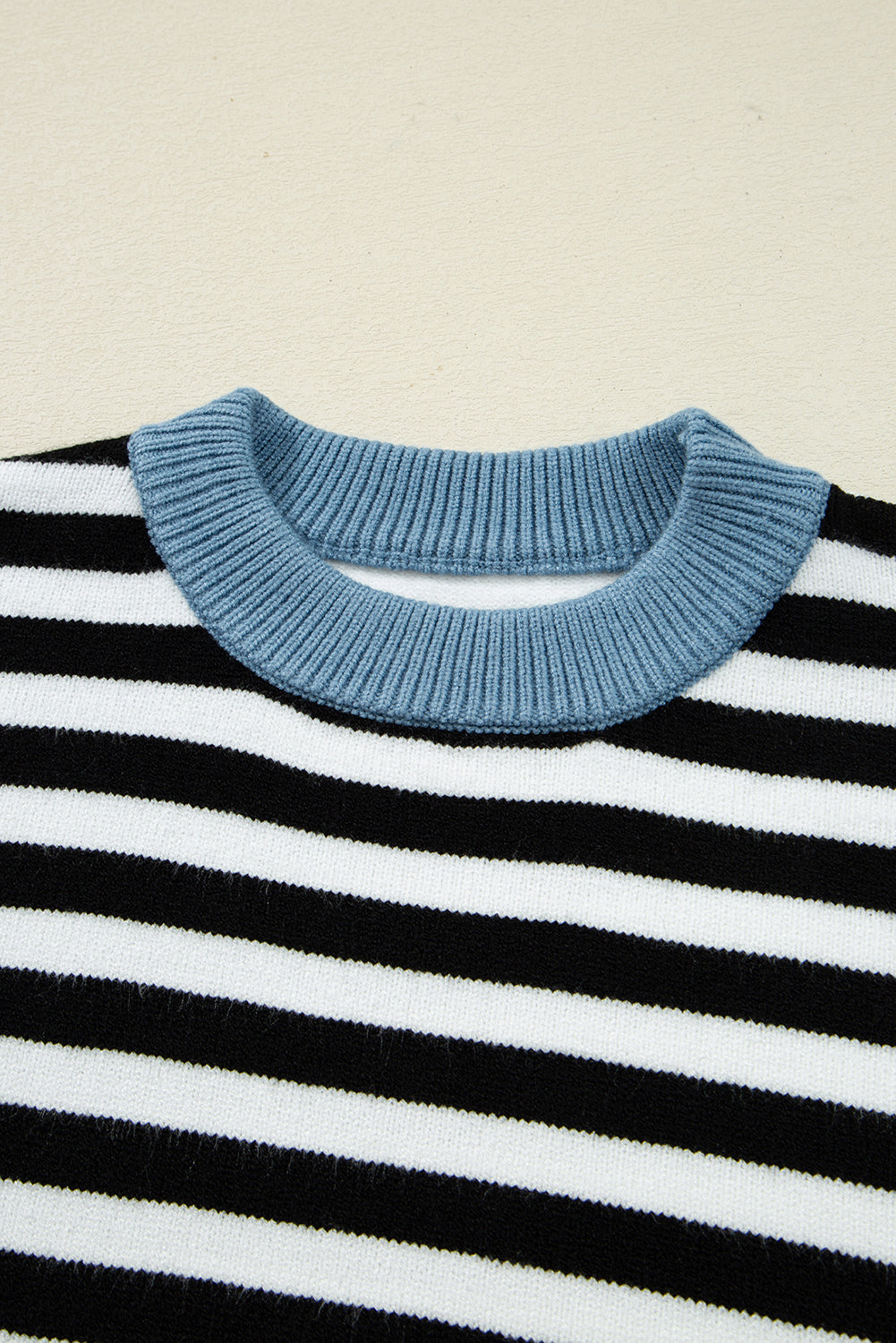 Harbor Stripe Contrast Knit—Color-Block Crew Neck Sweater