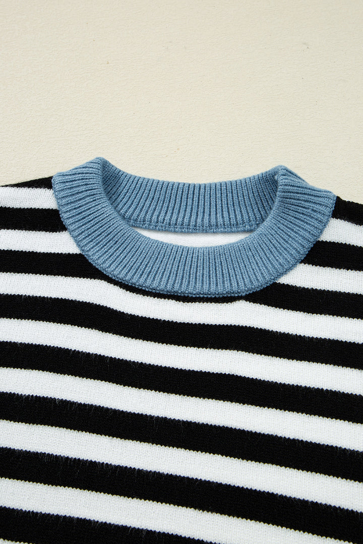 Harbor Stripe Contrast Knit—Color-Block Crew Neck Sweater