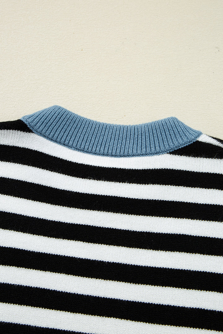 Harbor Stripe Contrast Knit—Color-Block Crew Neck Sweater
