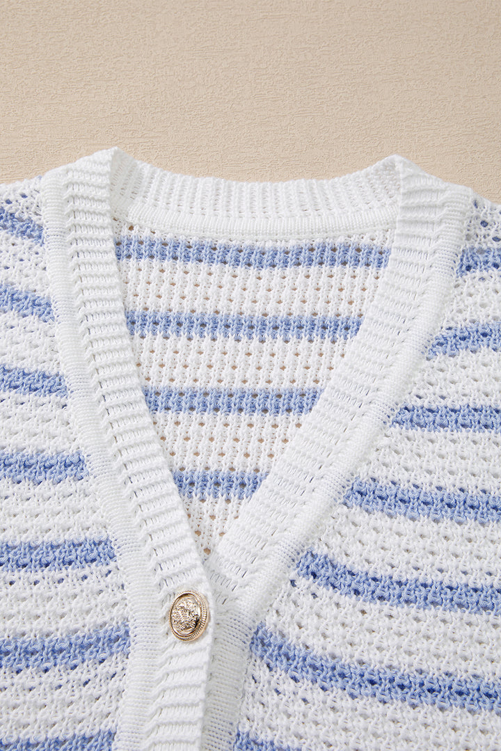 Coastal Chic Button-Up Knit Vest – Bluebell Stripe