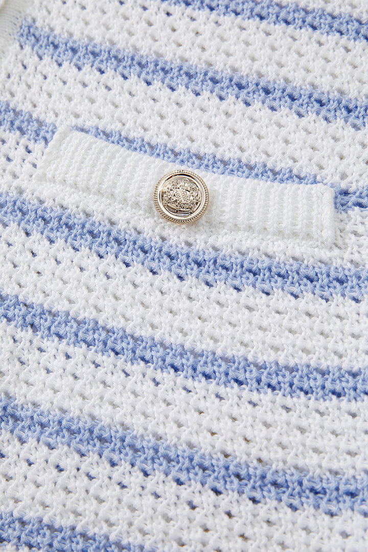 Coastal Chic Button-Up Knit Vest – Bluebell Stripe