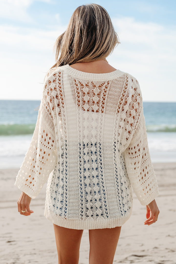 Cozy Breeze Cream Knit Pullover Sweater