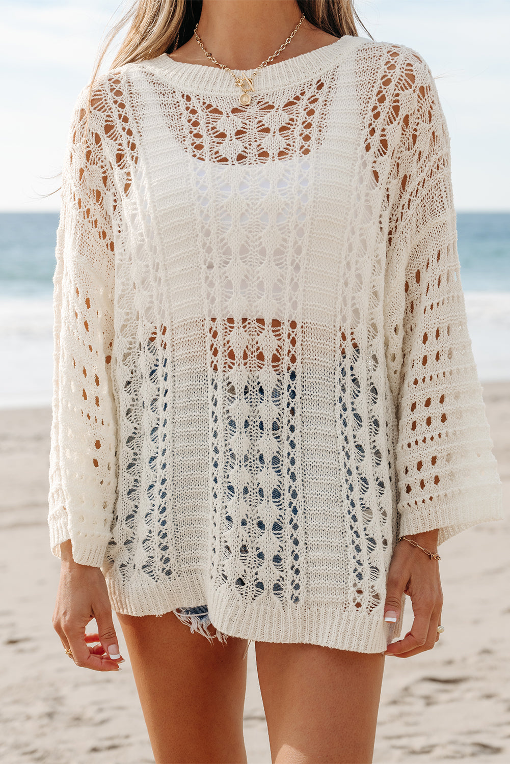 Cozy Breeze Cream Knit Pullover Sweater