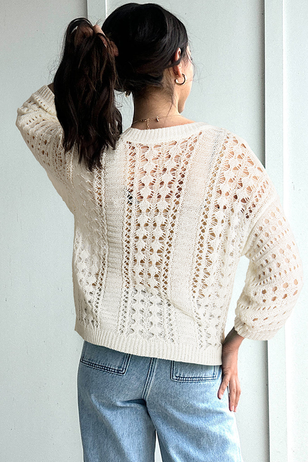 Cozy Breeze Cream Knit Pullover Sweater