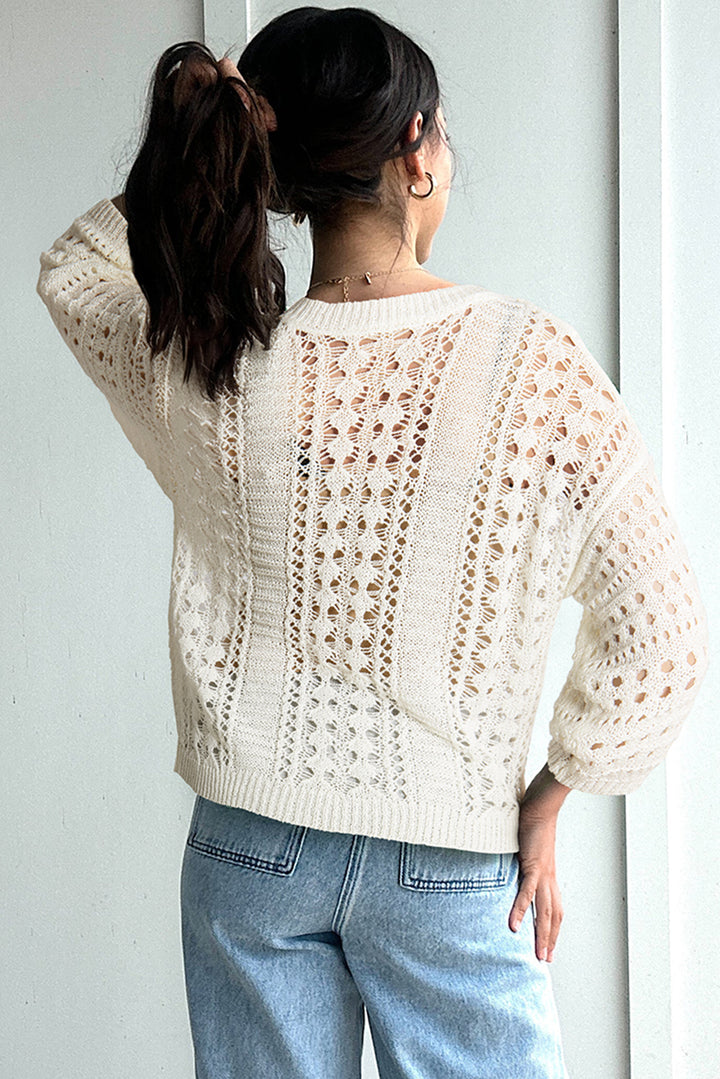 Cozy Breeze Cream Knit Pullover Sweater