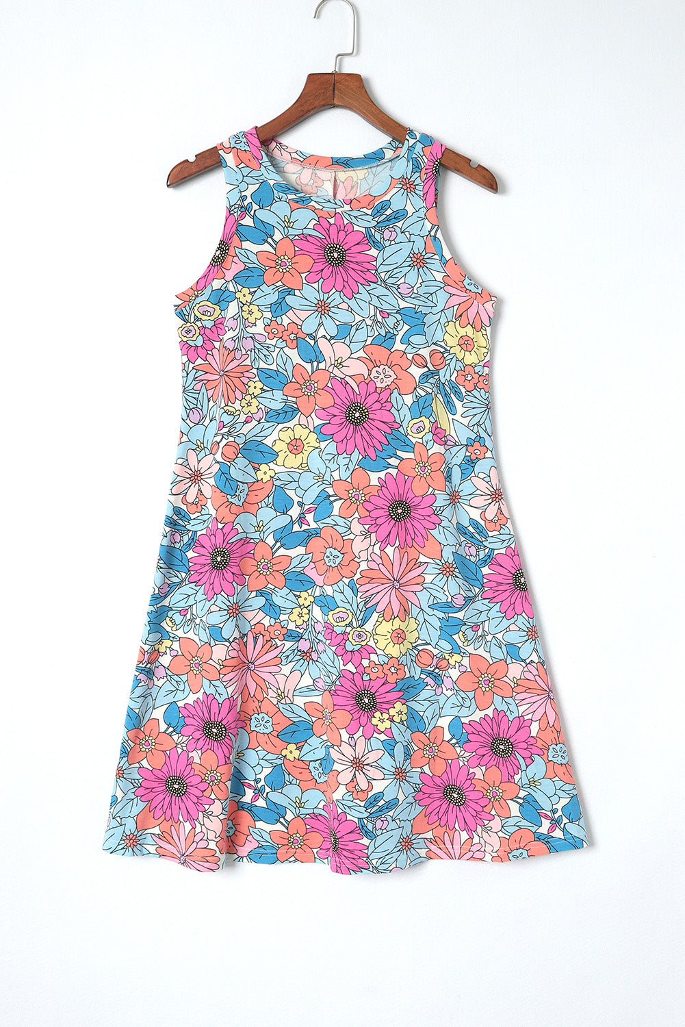 Wild Flower Round Neck Sleeveless Floral T-Shit Dress