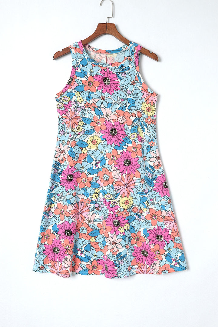 Wild Flower Round Neck Sleeveless Floral T-Shit Dress