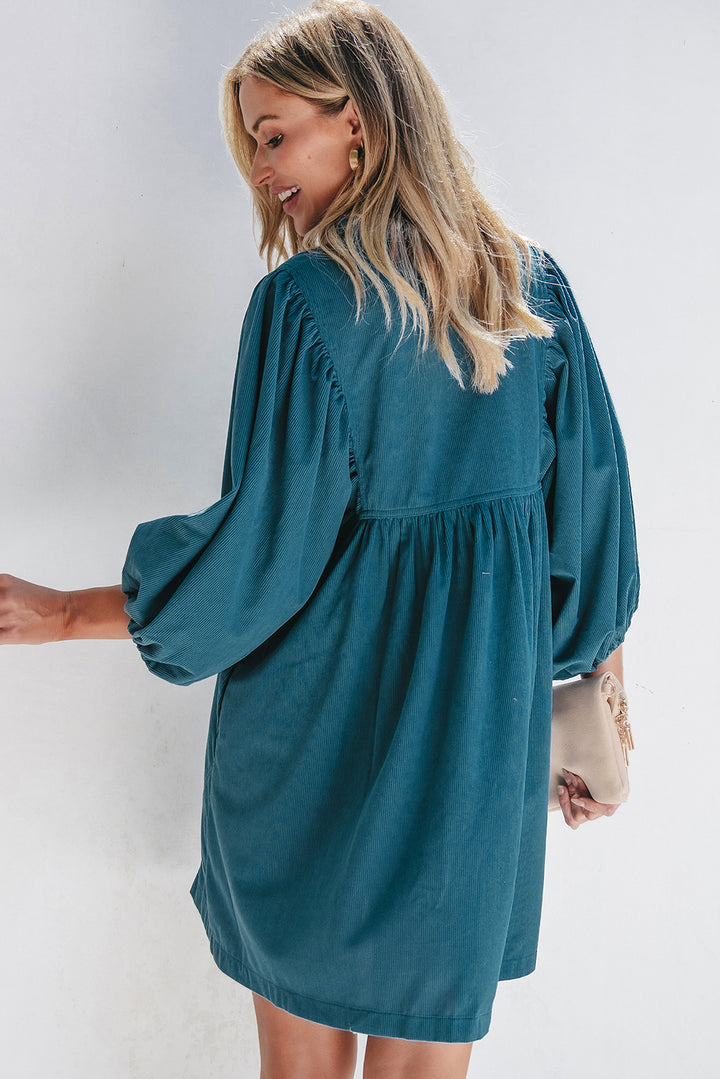 Evergreen Teal Glow Corduroy Babydoll Dress