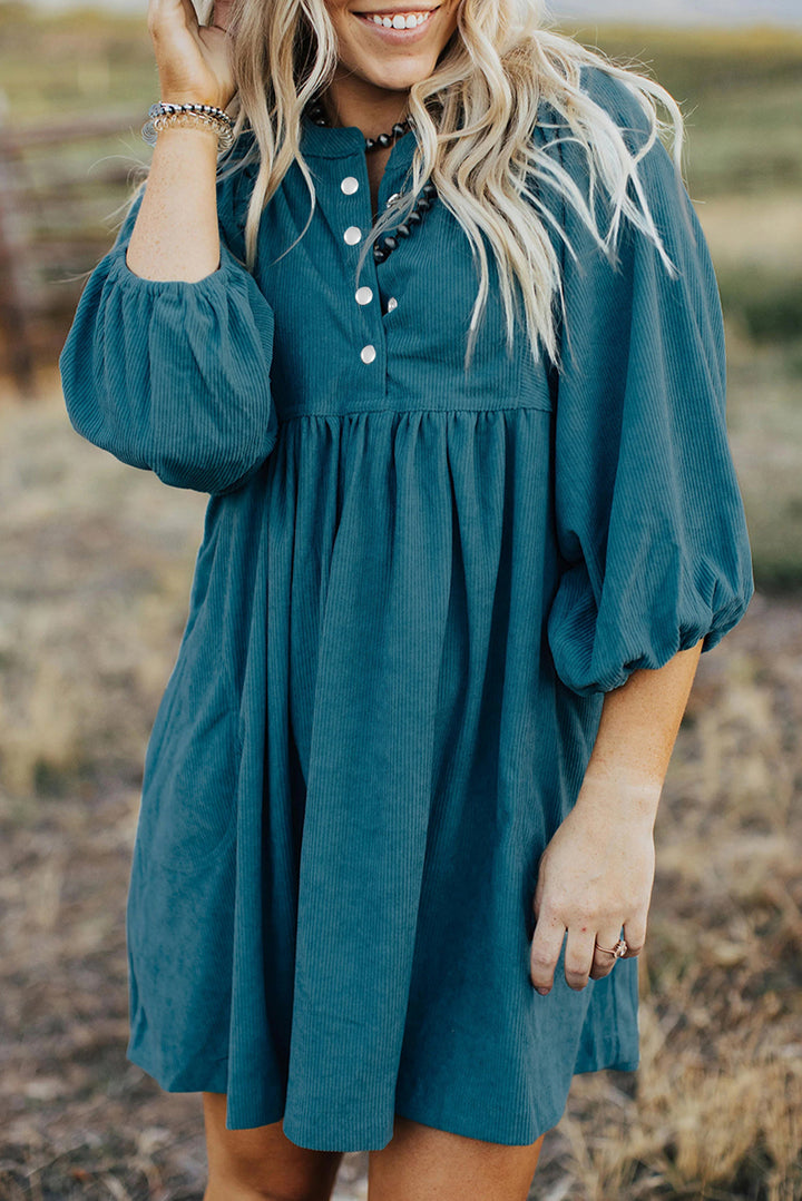 Evergreen Teal Glow Corduroy Babydoll Dress