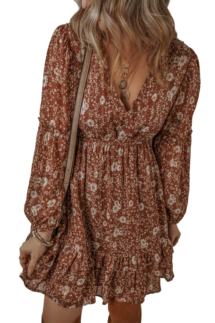 Autumn Muse Ruffle Mini Dress – Floral Boho Chic
