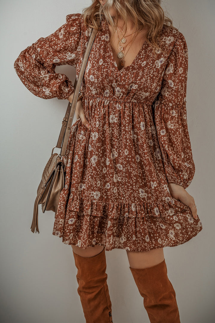 Autumn Muse Ruffle Mini Dress – Floral Boho Chic