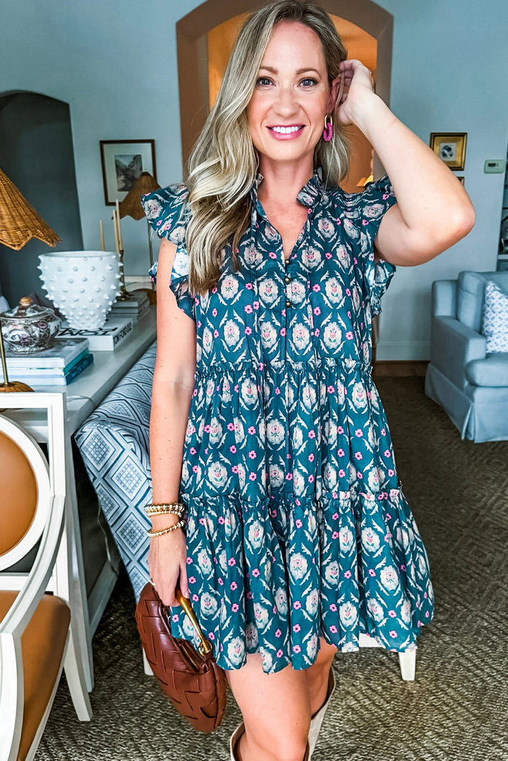 Peacock Meadow Tiered Mini Dress