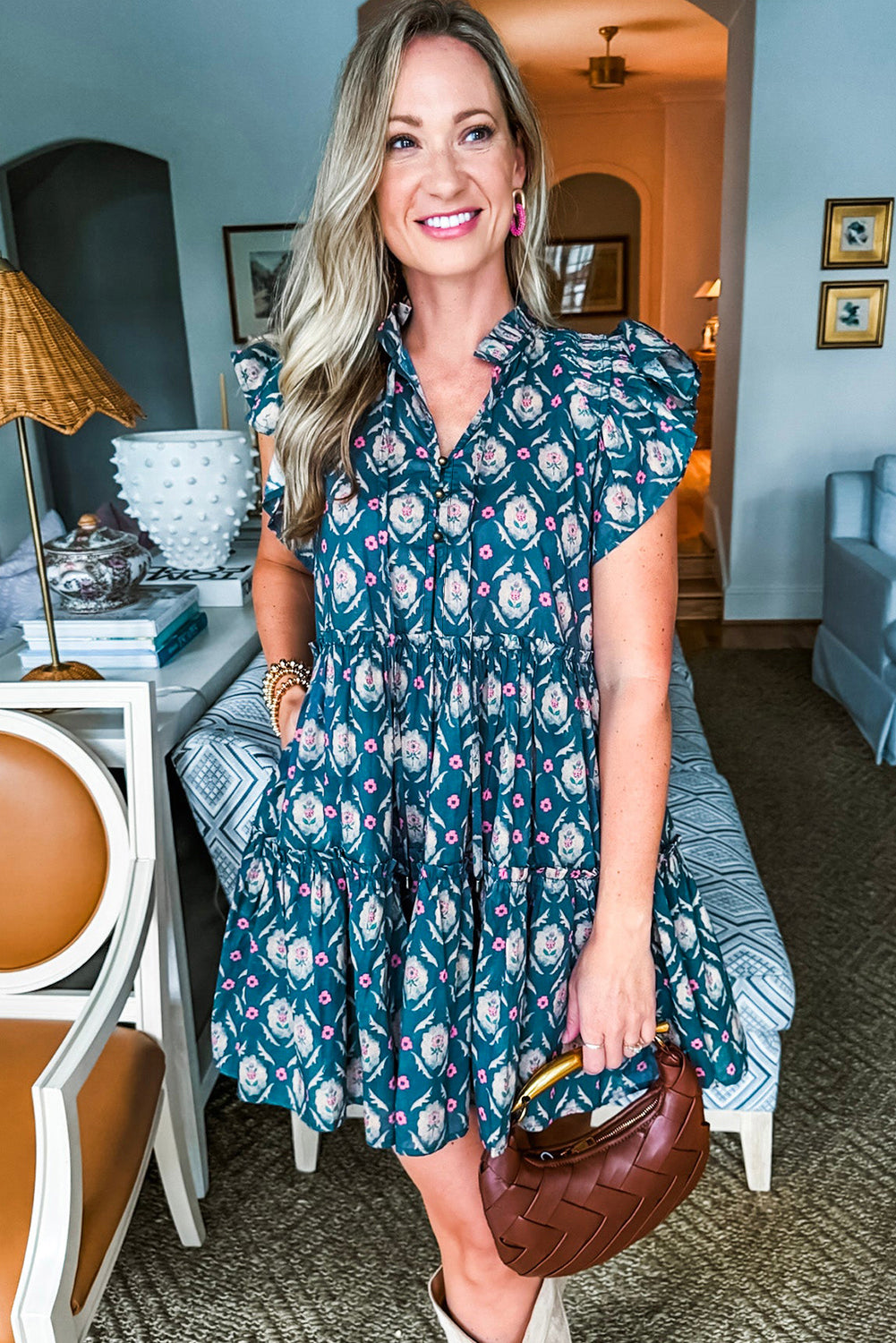 Peacock Meadow Tiered Mini Dress