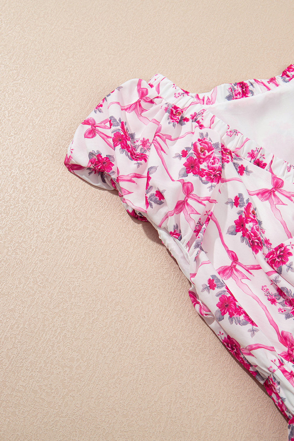 Rosé Ribbon Bouquet Flutter Babydoll Dress