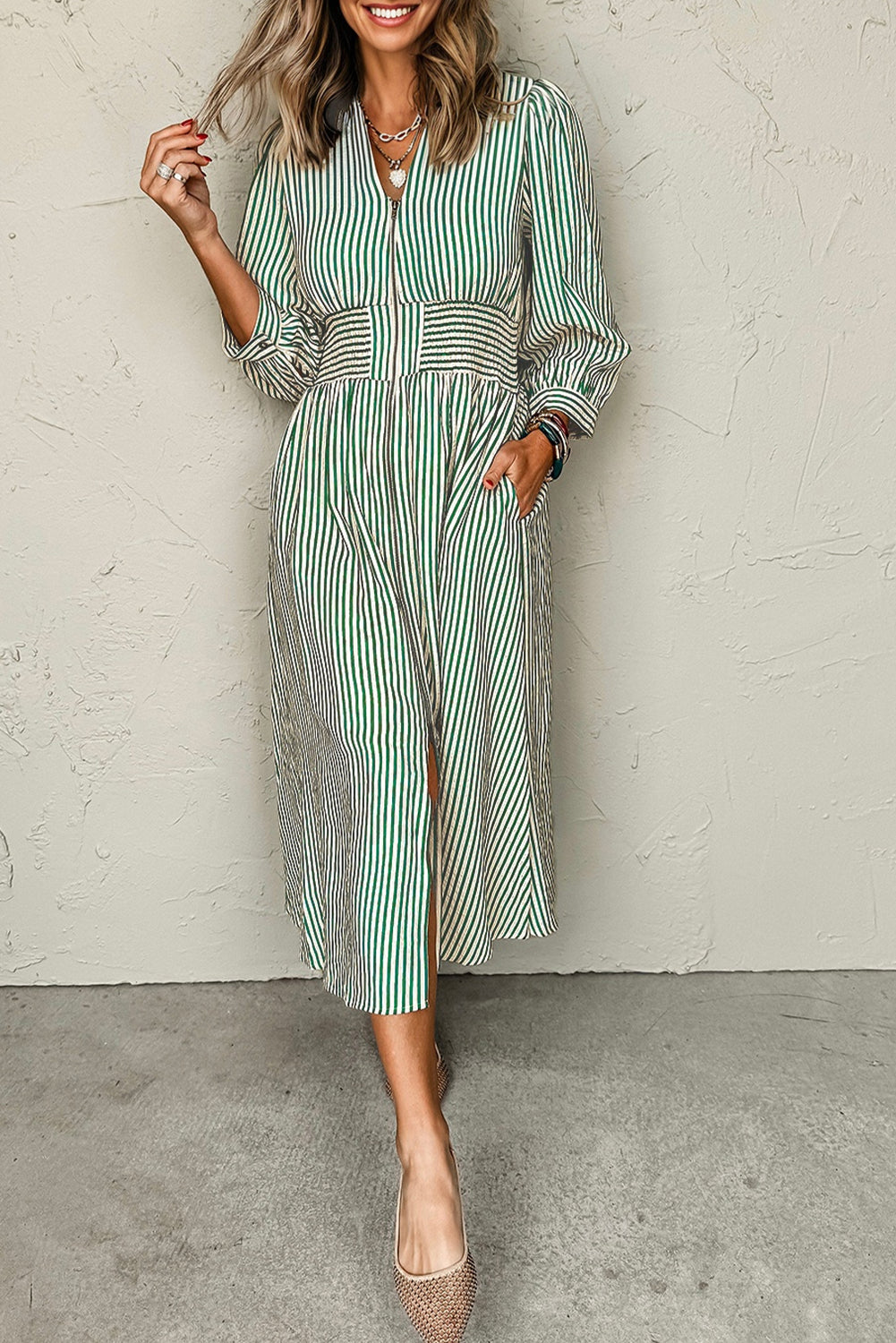 Zip The Line Midi Dress – Meadow Stripe