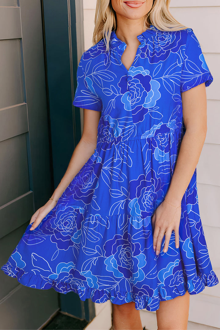 Royal Bloom Ruffle Mini Dress