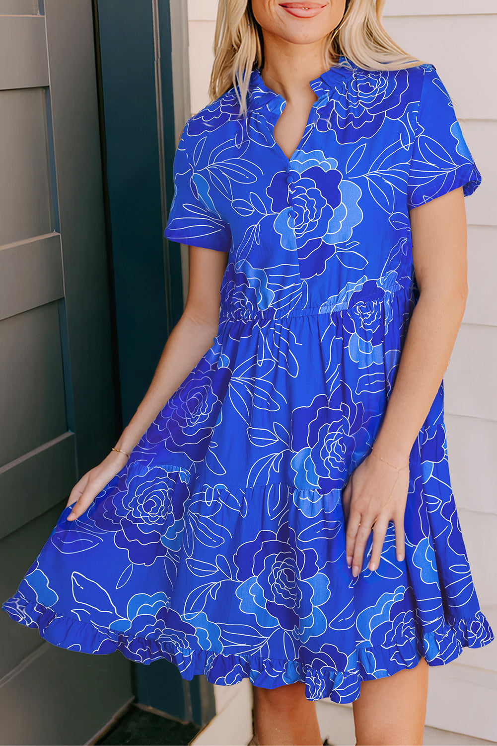 Royal Bloom Ruffle Mini Dress