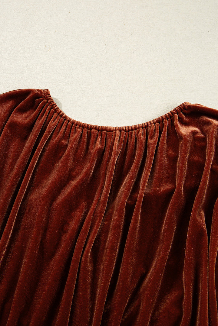 Velvet Afterglow Ruched Mini Dress – Rust
