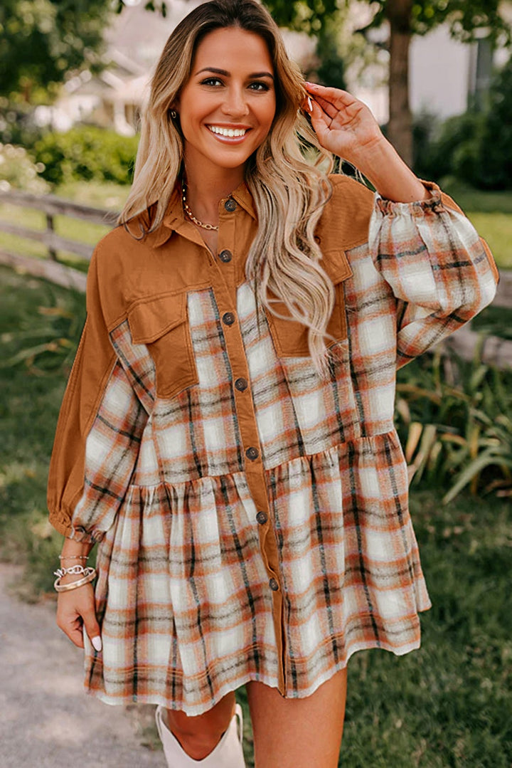 Harvest Plaid Babydoll Shacket Dress – Cinnamon & Cream