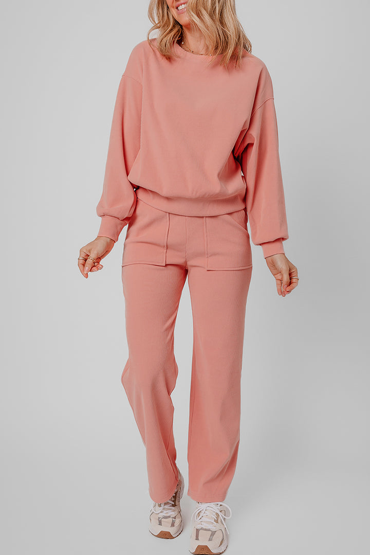 🌸 Luxe Everyday Ribbed Lounge Set – Soft Peach Comfort Meets Effortless Style 🌸