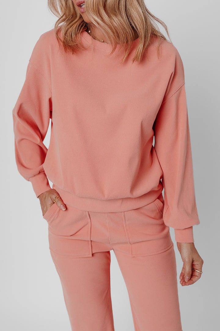 🌸 Luxe Everyday Ribbed Lounge Set – Soft Peach Comfort Meets Effortless Style 🌸