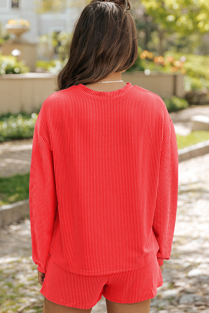 Crushin’ It Ribbed Lounge Set – Bold Coral Two-Piece