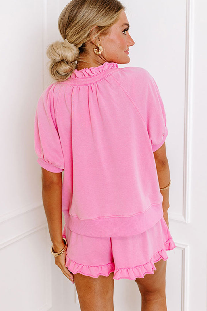 Summer-to-Fall Half-Zip Ruffle Set — Powerful Pink 💗