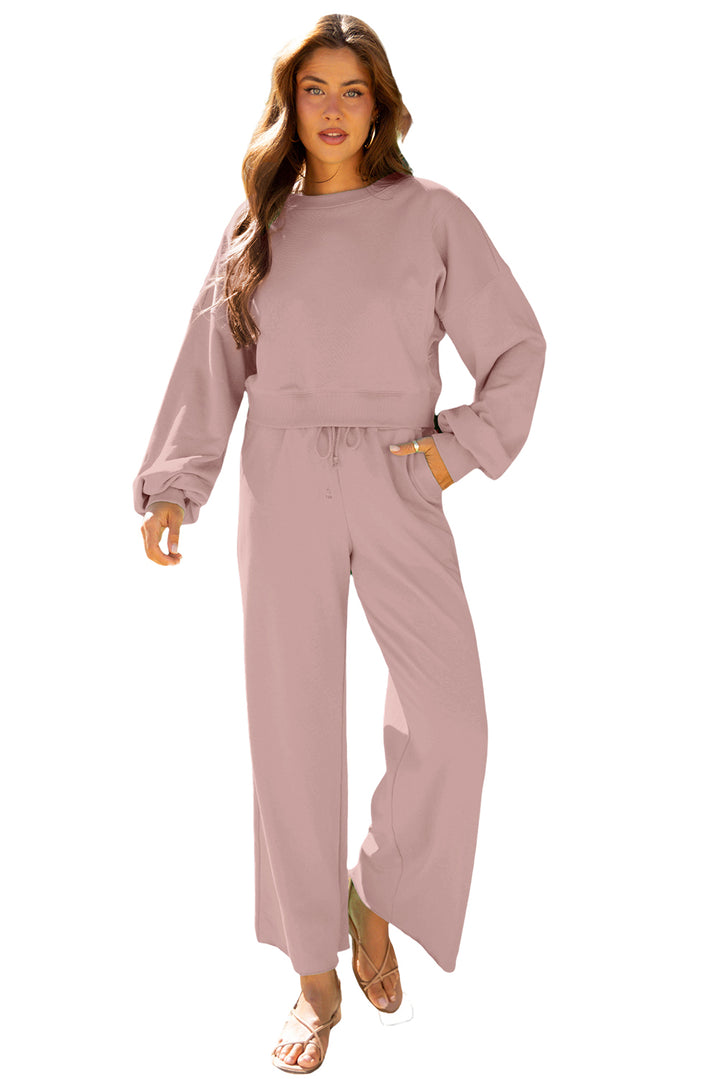 Soft Focus Wide-Leg Lounge Set — Dusty Rose
