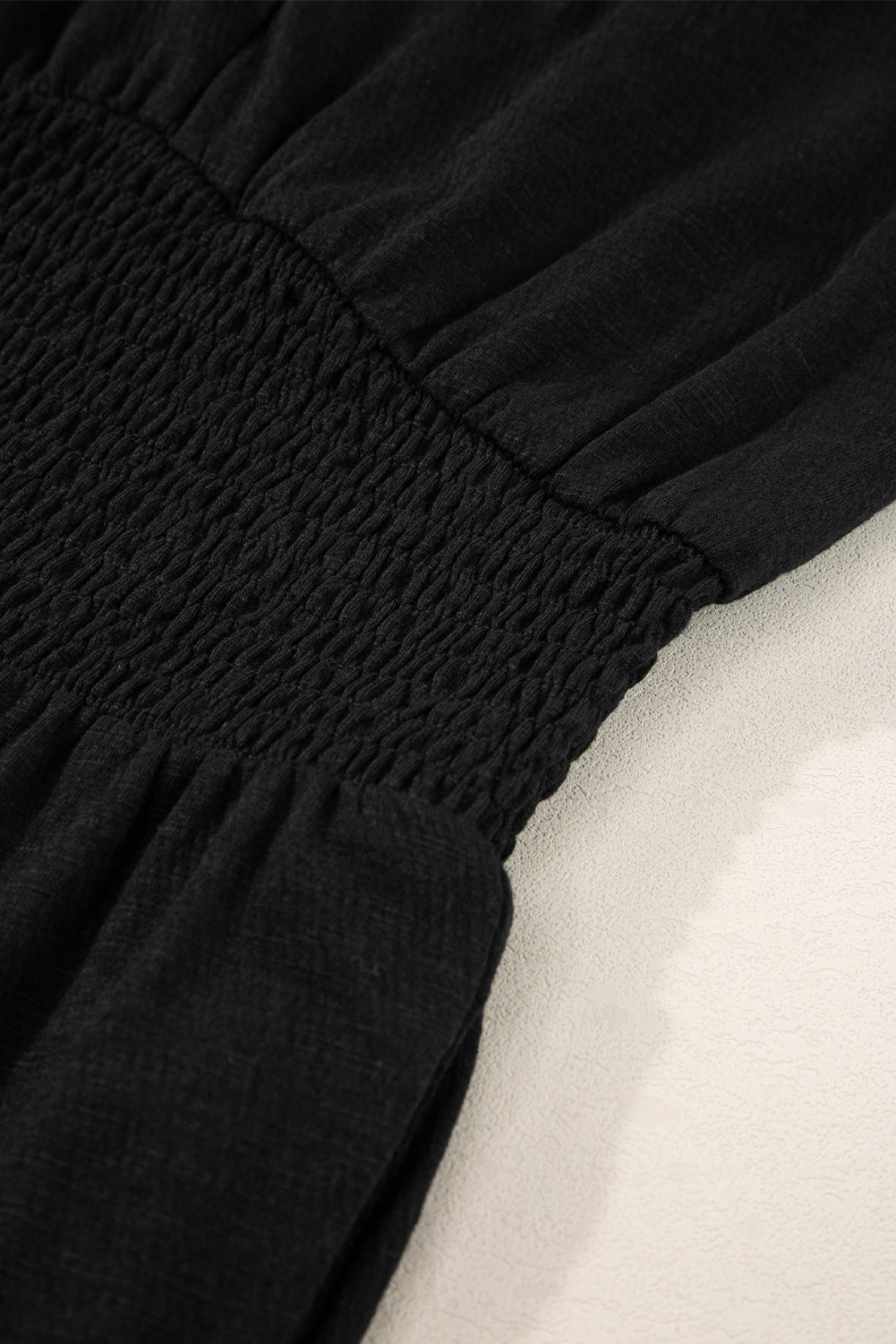 Ebony Shirred High Waist Sleeveless V Neck Jumpsuit